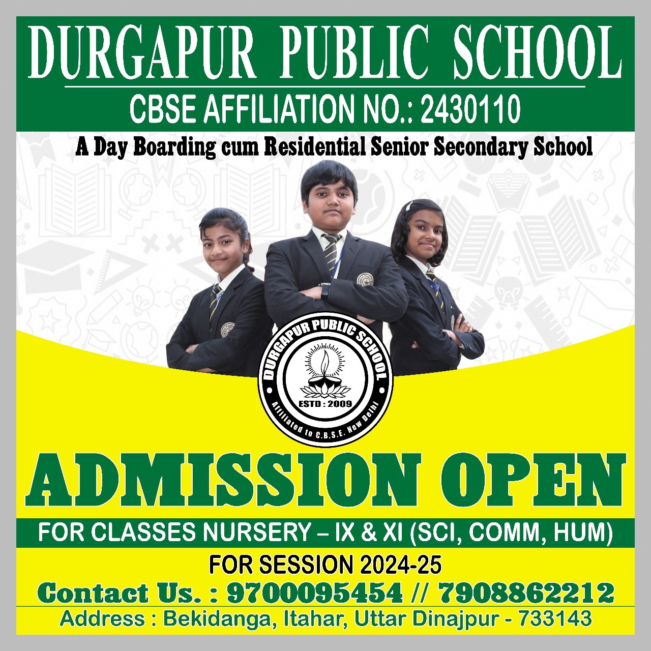 addmission open on durgapur publick school itahar raiganj